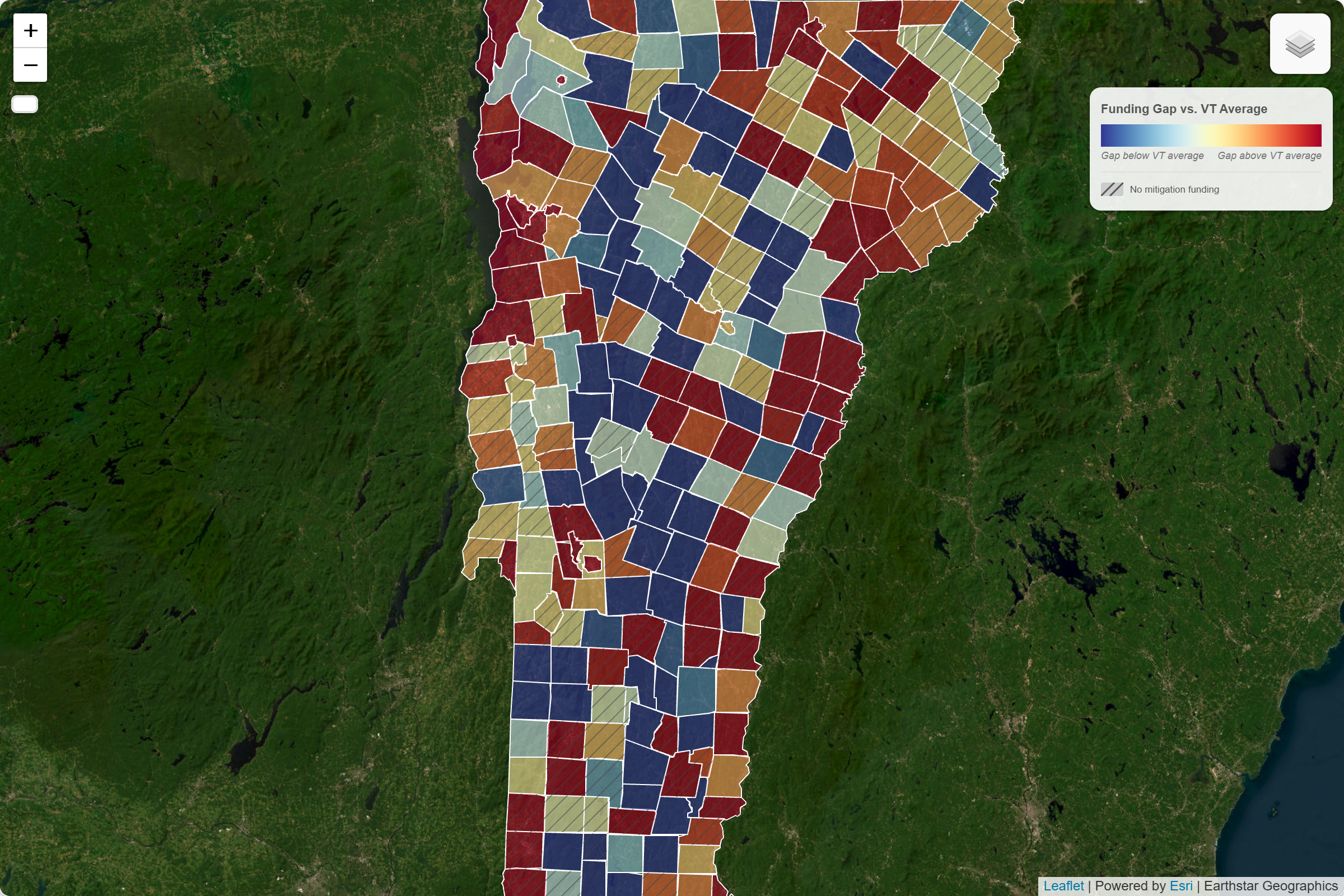 Map of Vermont showing the funding gap under the total risk model