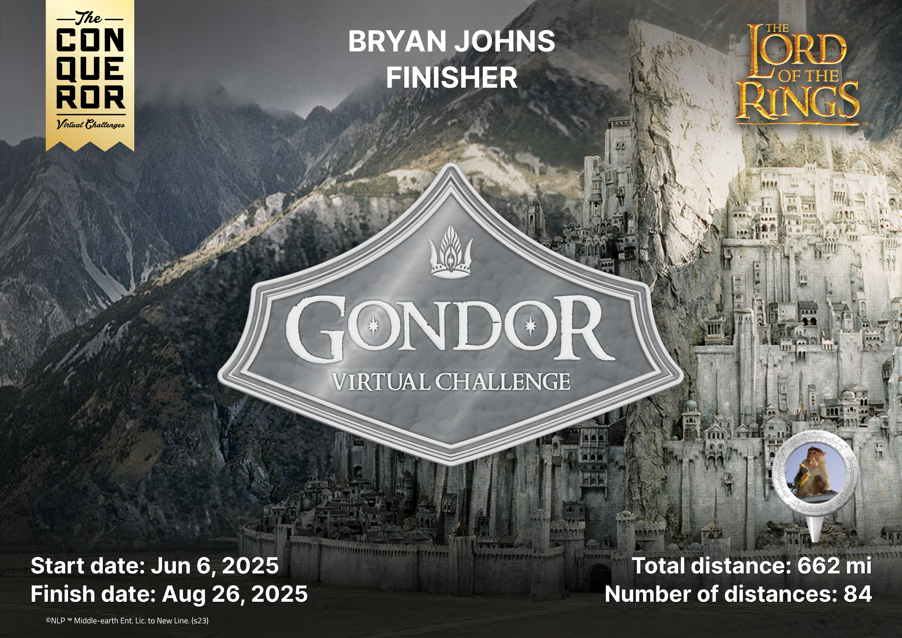 The Conqueror completion certificate — Gondor segment