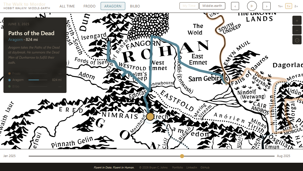 Aragorn solo view, Rohan and Gondor region, Paths of the Dead