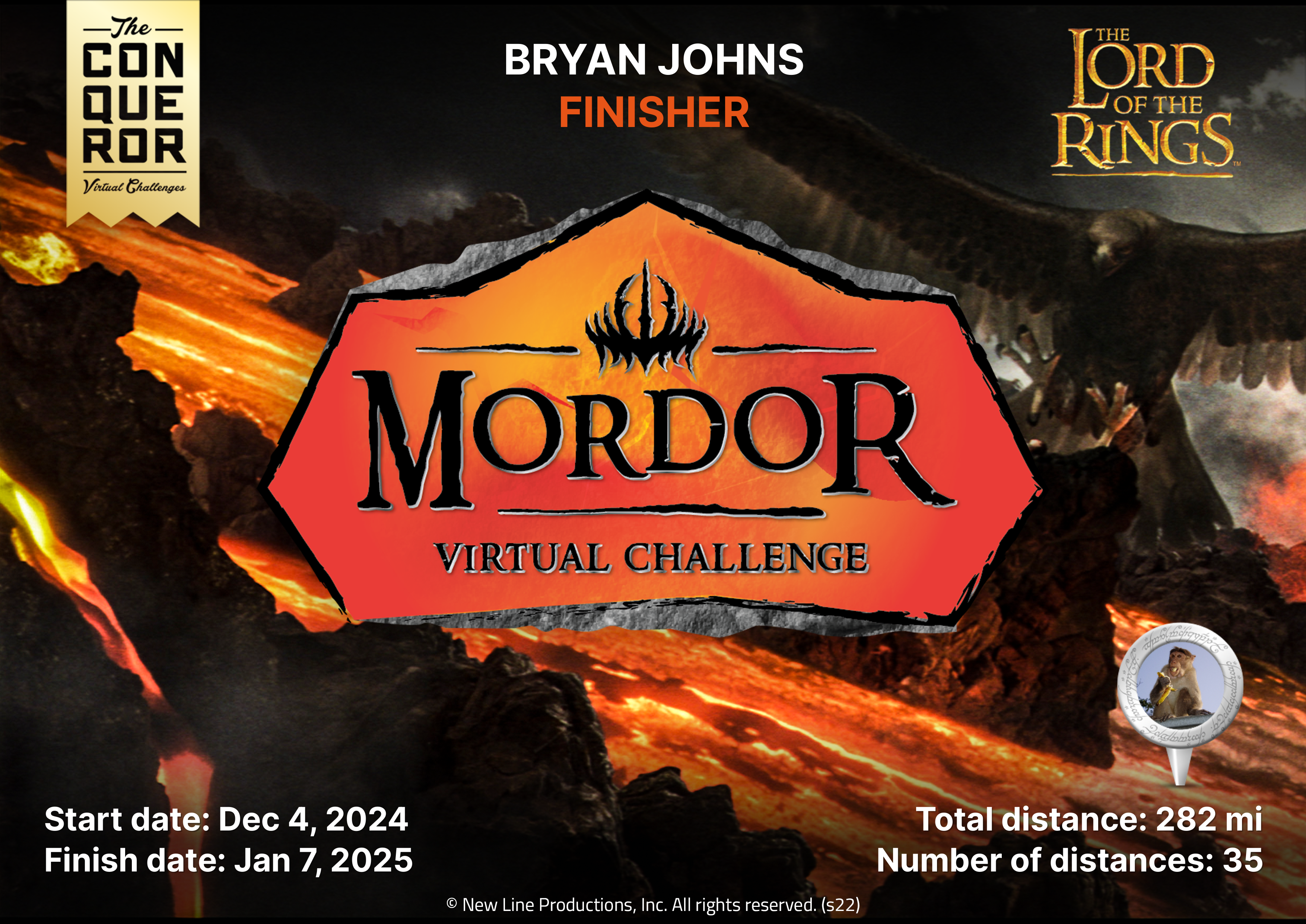 The Conqueror completion certificate — Mordor segment