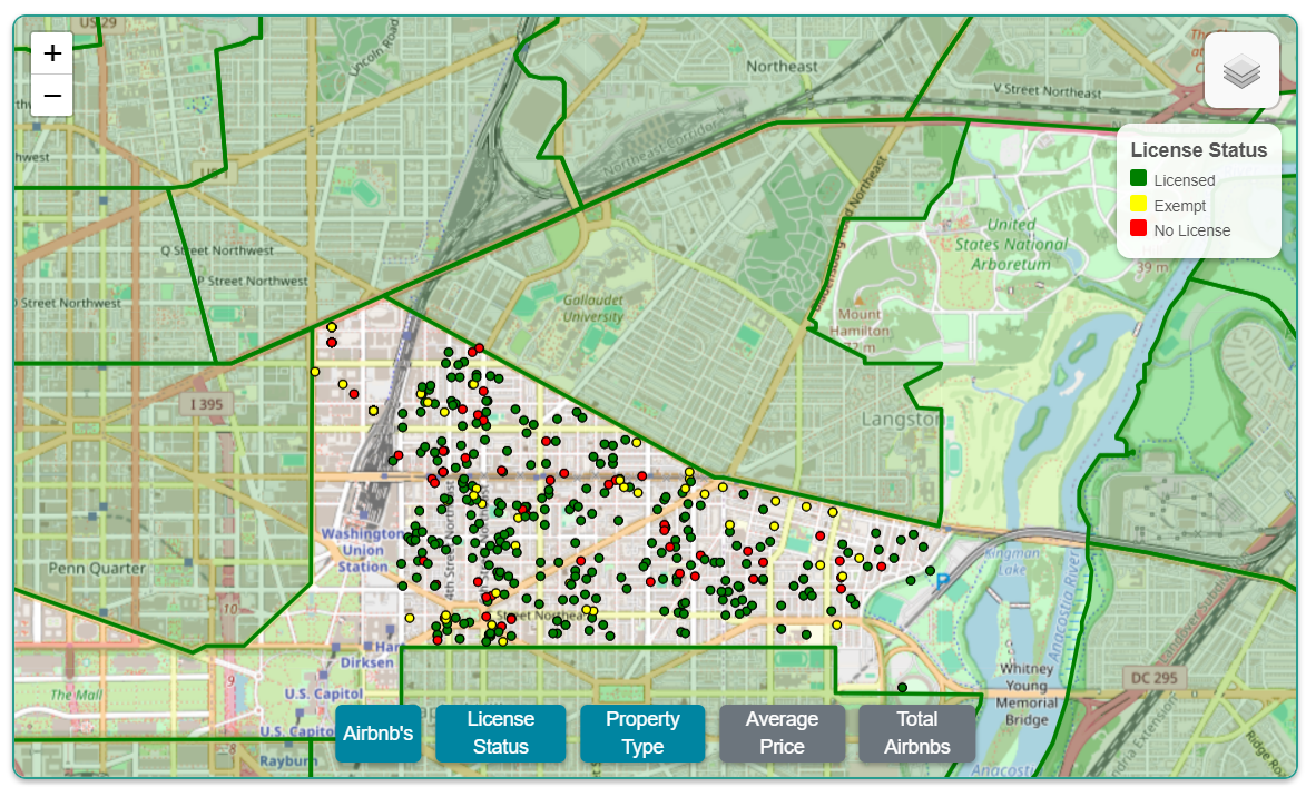 Map of AirBnB's in a Washington, DC neighborhood